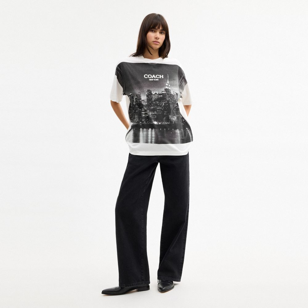 COACH®,Postcard Relaxed T-Shirt,Cotton,T Shirt,Color Block,Logo,Casual,Black,Scale View