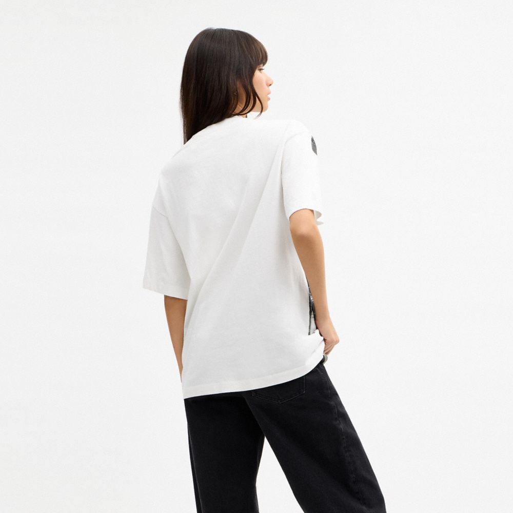 COACH®,Postcard Relaxed T-Shirt,Cotton,T Shirt,Color Block,Logo,Casual,Black,Scale View
