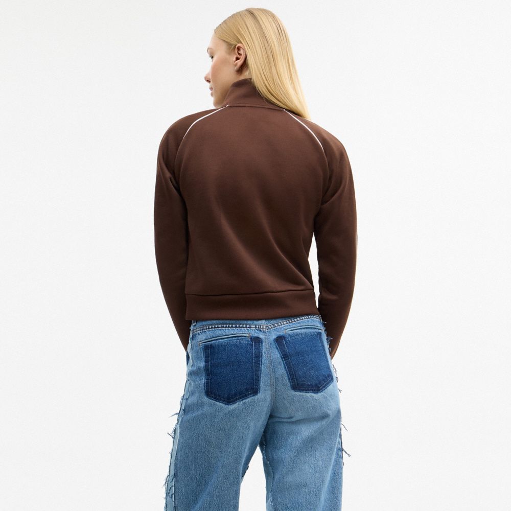 COACH®,Full Zip Track Jacket,Polyester,Cotton,Cotton Blend,Track,Metal,Logo,Piping,Discrete Zippers,Casual,Brown,Scale View