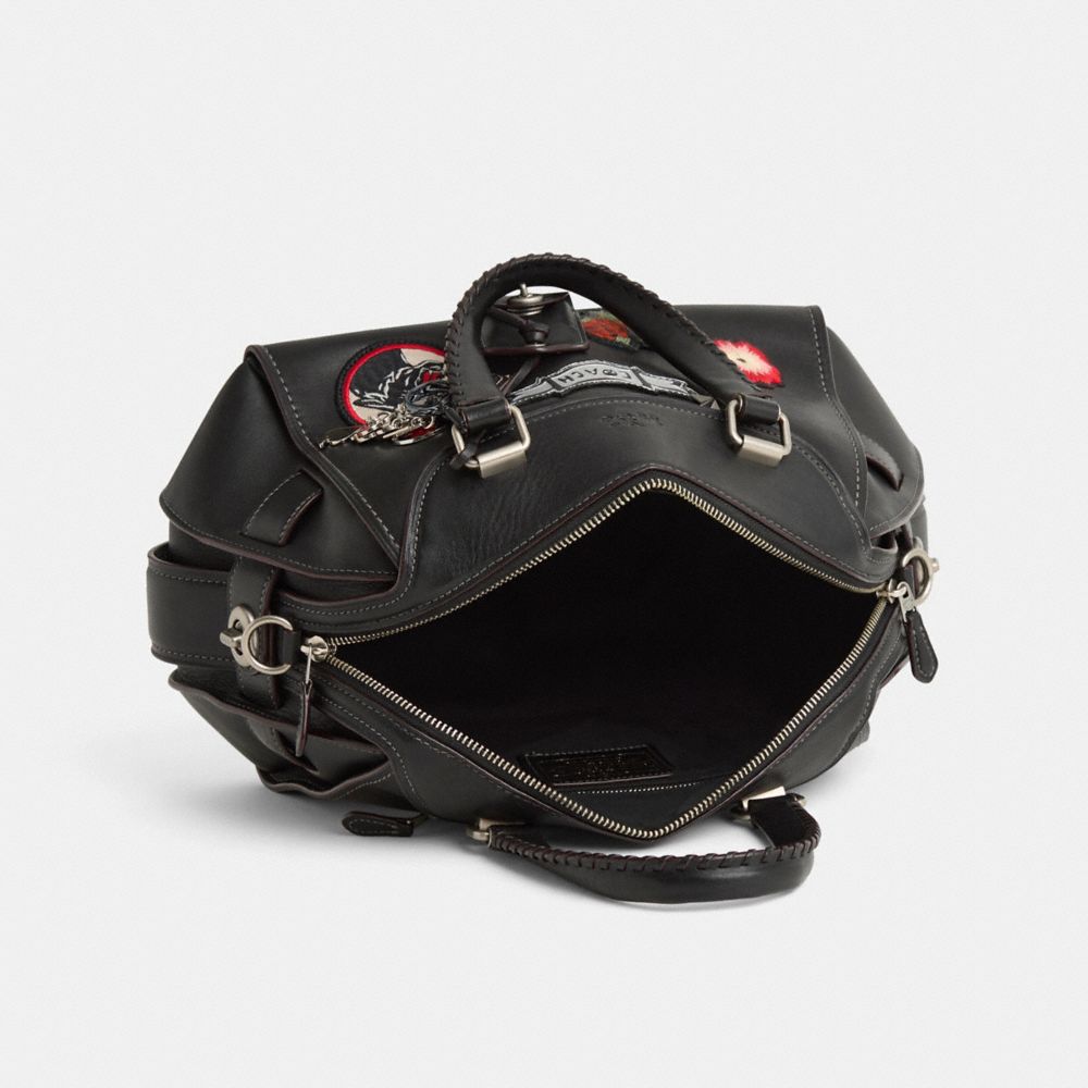 COACH®,Upcrafted Ace Satchel,Leather,Satchel,Metal,Applique,Embossed,Logo,Whipstitch,Studded,Gold Metal,Casual,Black,Inside View,Top View