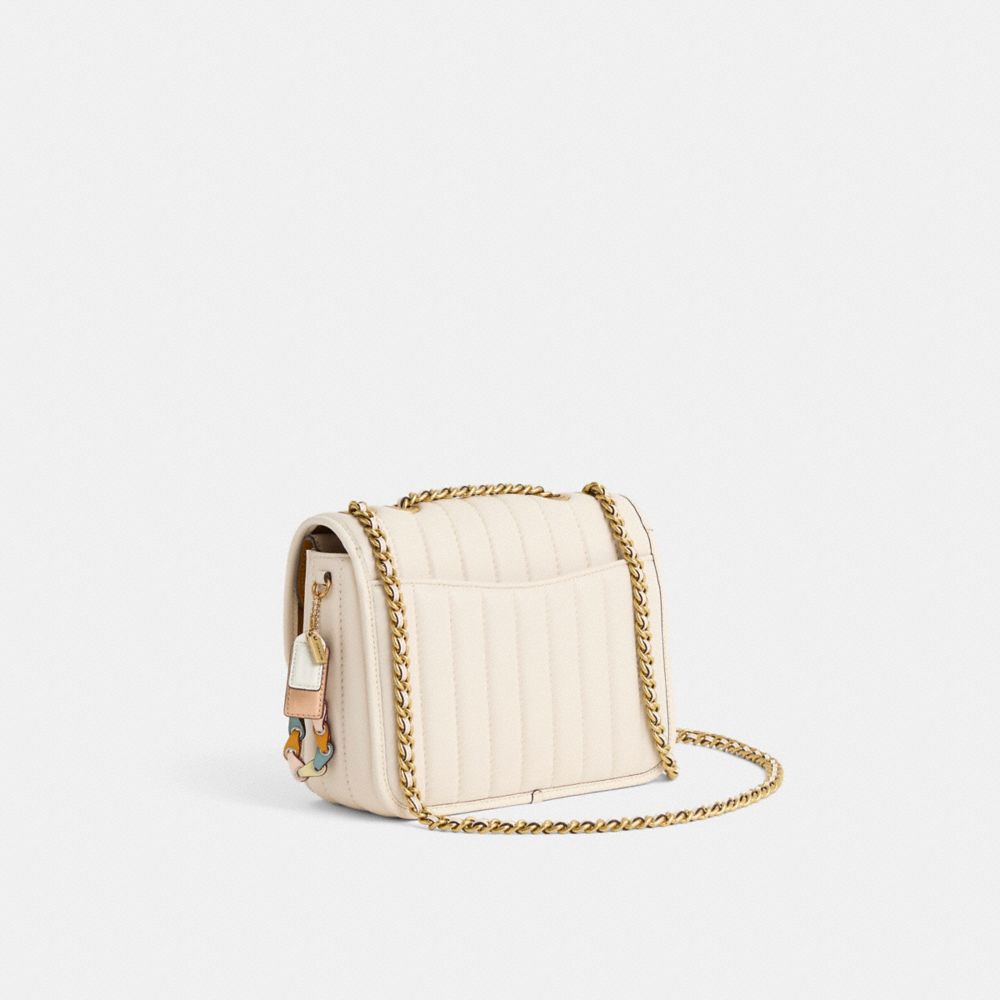 COACH®,Upcrafted Madison Shoulder Bag,Leather,Shoulder Bag,Metal,Bow,Chain Detail,Embroidered,Applique,Logo,Gold Metal,Day...,Cream,Angle View