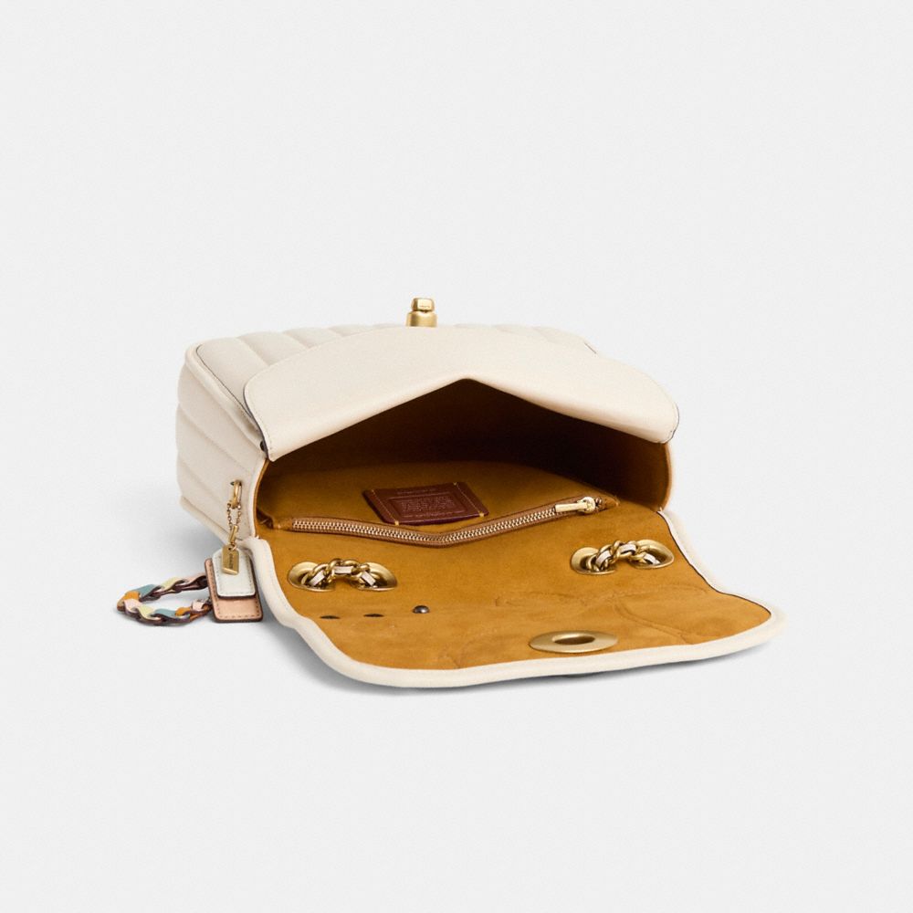 COACH®,Upcrafted Madison Shoulder Bag,Leather,Shoulder Bag,Metal,Bow,Chain Detail,Embroidered,Applique,Logo,Gold Metal,Day...,Cream,Inside View,Top View