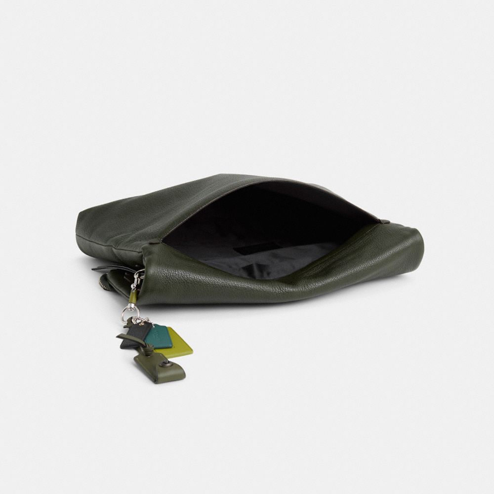 COACH®,Upcrafted Urbane Bag,Leather,Crossbody,Embossed,Logo,Studded,Applique,Silver Metal,Day Party,Olive,Inside View,Top View