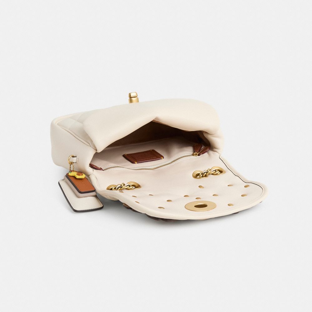 COACH®,Upcrafted Pillow Madison Shoulder Bag,Leather,Shoulder Bag,Studded,Logo,Metal,Embossed,Embellished,Applique,Gold Me...,Cream,Inside View,Top View