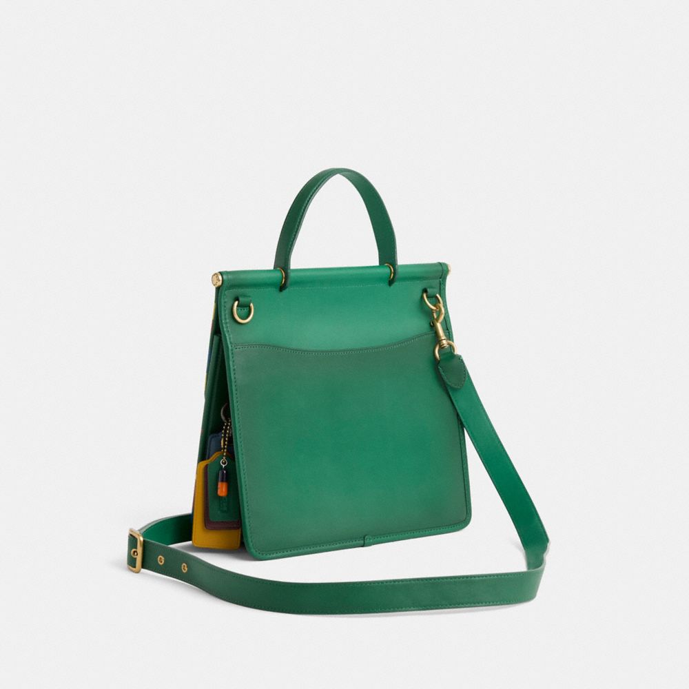 COACH®,Upcrafted Willis Top Handle,Leather,Satchel,Logo,Embossed,Gold Metal,Work,Casual,Multi Color,Angle View