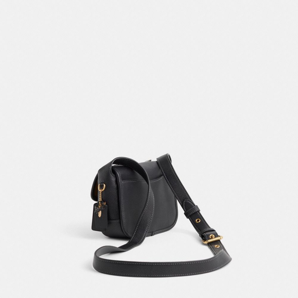 COACH®,Upcrafted Tabby Messenger 19,Leather,Calfskin Leather,Crossbody,Bow,Metal,Logo,Embossed,Rhinestones,Gold Metal,Casual,Black,Angle View