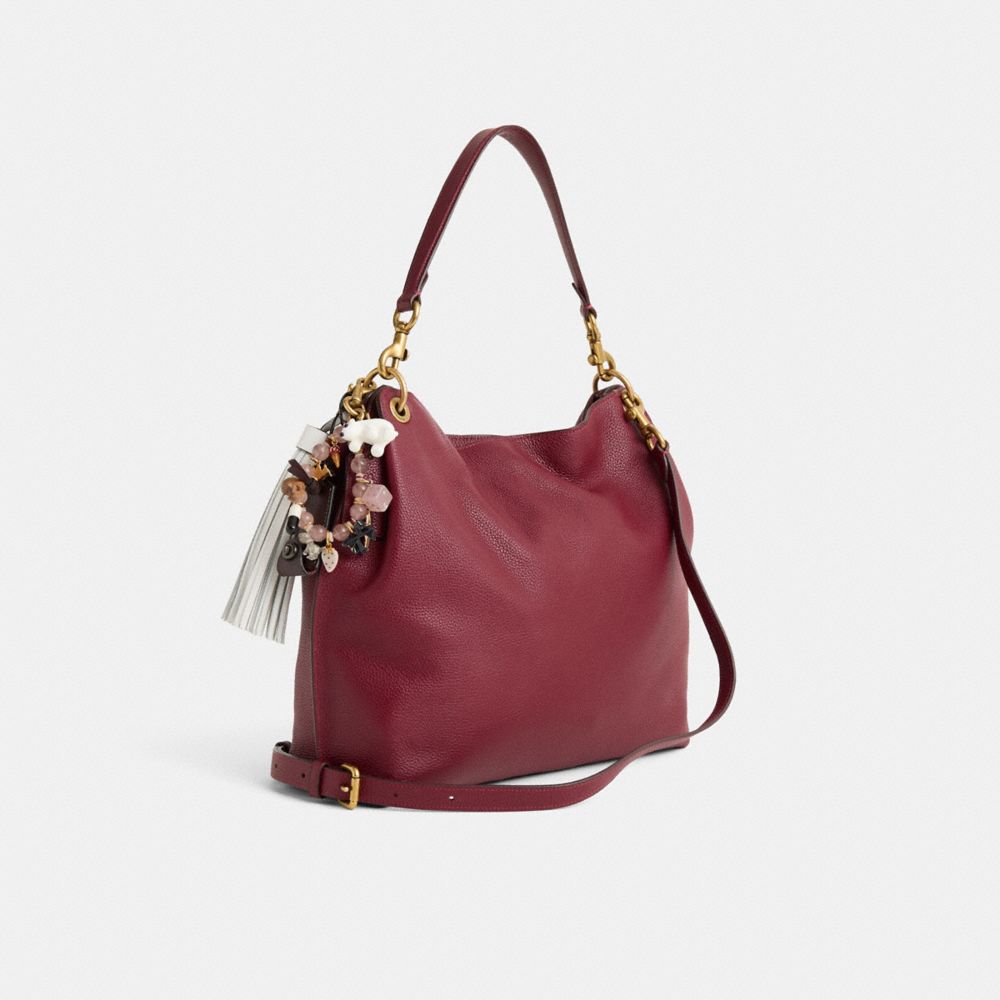 COACH®,Upcrafted Tabby Hobo,Leather,Hobo,Piping,Logo,Embossed,Tassel,Bead Embellishment,Gold Metal,Casual,Maroon,Angle View