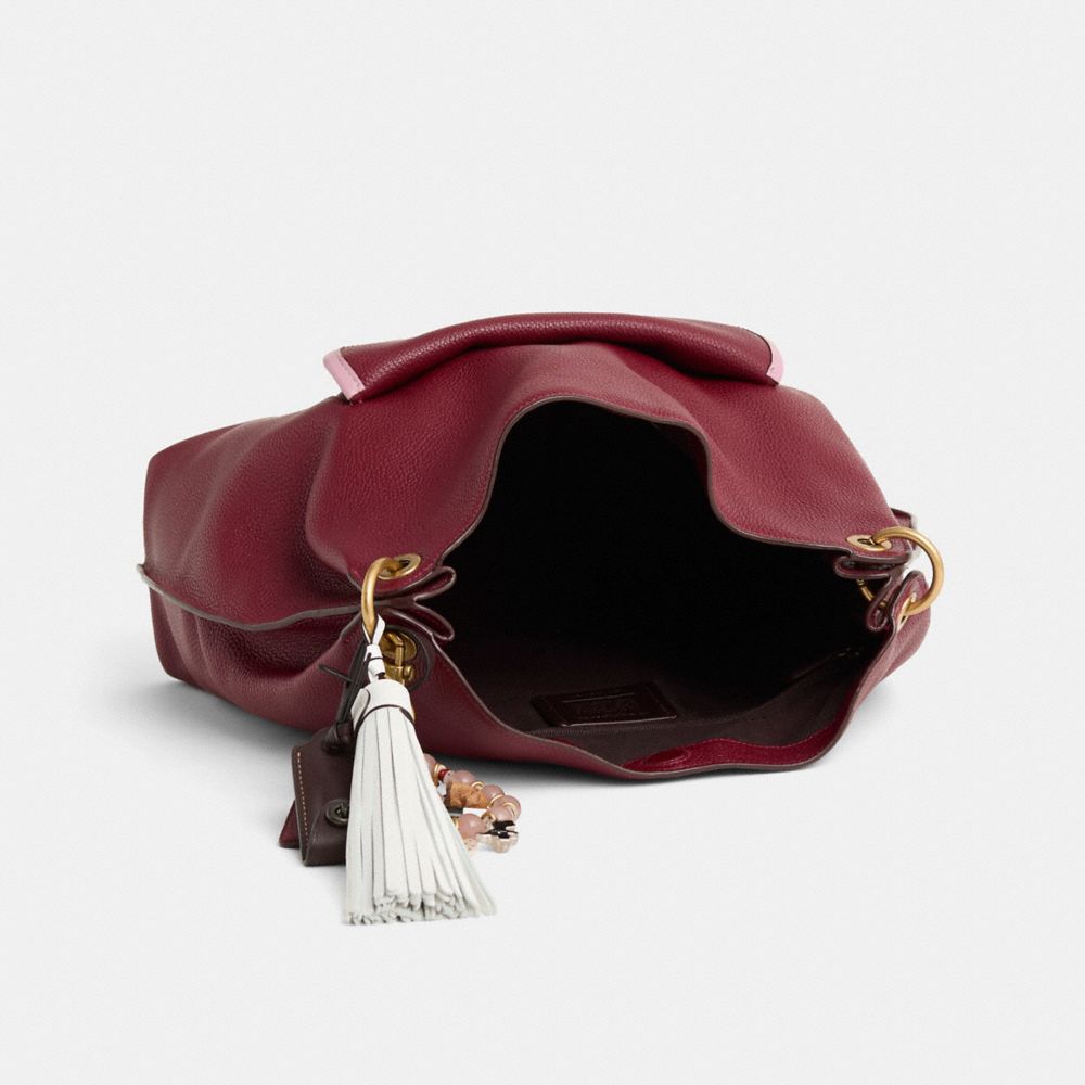 COACH®,Upcrafted Tabby Hobo,Leather,Hobo,Piping,Logo,Embossed,Tassel,Bead Embellishment,Gold Metal,Casual,Maroon,Inside View,Top View