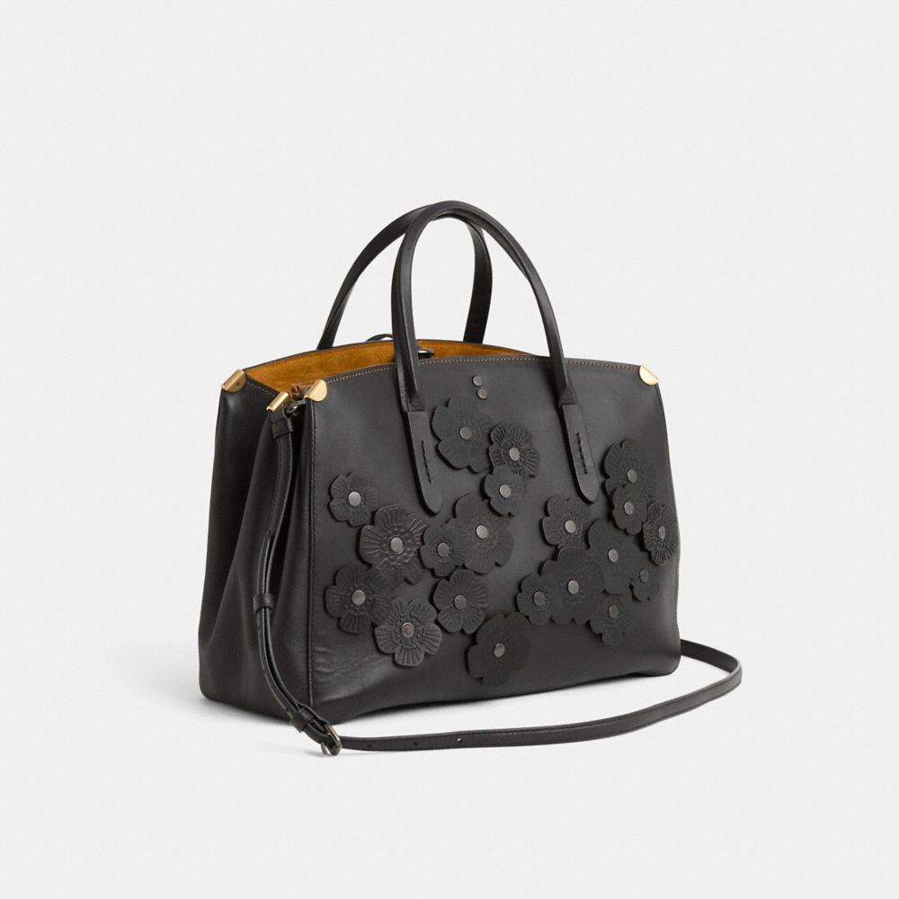 COACH®,Upcrafted Cooper Carryall,Suede,Leather,Satchel,Logo,Metal,Caged,Applique,Embellished,Studded,Silver Metal,Gold Met...,Black,Angle View