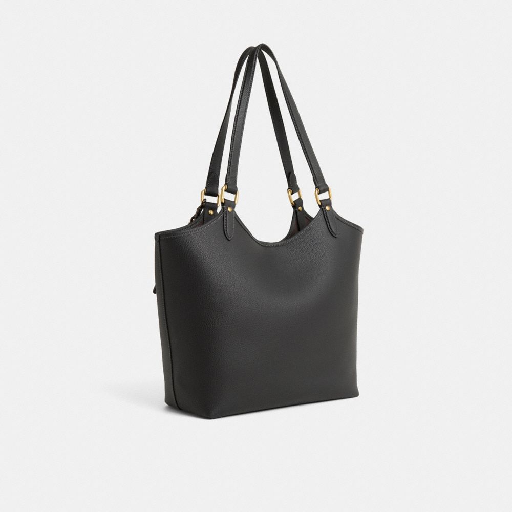 COACH®,Upcrafted Day Tote,Leather,Hobo,Metal,Quilted,Rhinestones,Mixed Media,Logo,Gold Metal,Casual,Black,Angle View