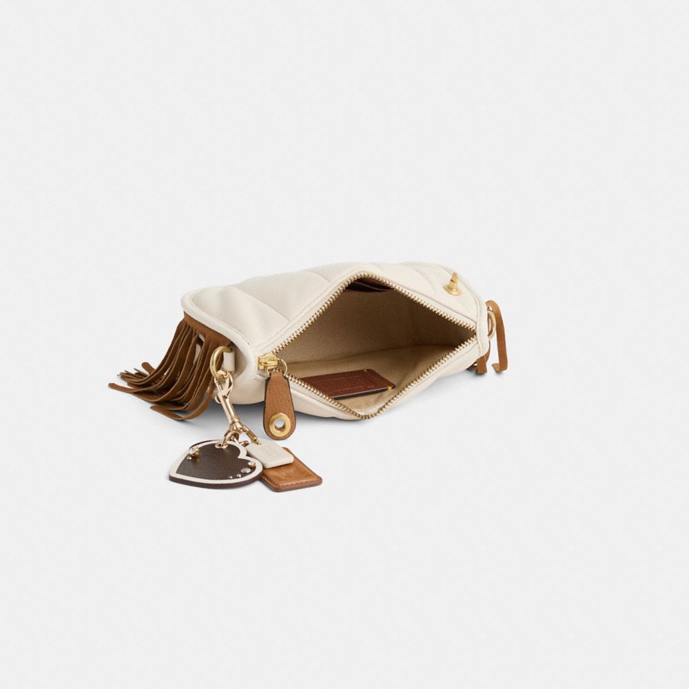 COACH®,Upcrafted Swinger 20,Leather,Shoulder Bag,Embossed,Rhinestones,Logo,Metal,Animal Skin Embossing,Fringe,Gold Metal,D...,Cream,Inside View,Top View