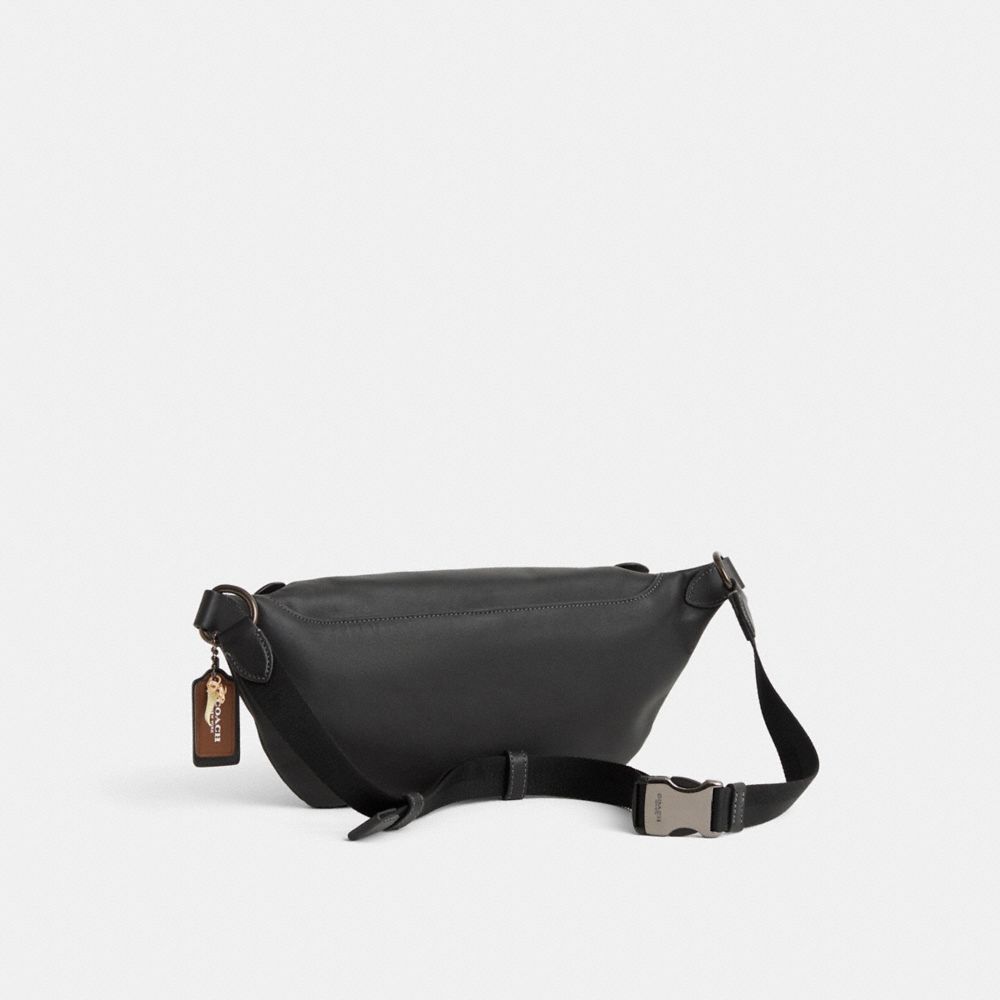 COACH®,Upcrafted League Belt Bag,Leather,Belt Bag,Metal,Logo,Applique,Adjustable,Silver Metal,Casual,Black,Angle View