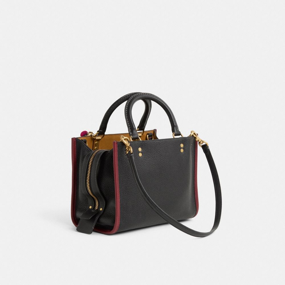 COACH®,Upcrafted Rogue 25,Leather,Satchel,Logo,Metal,Piping,Studded,Color Block,Brass,Casual,Multi Color,Angle View