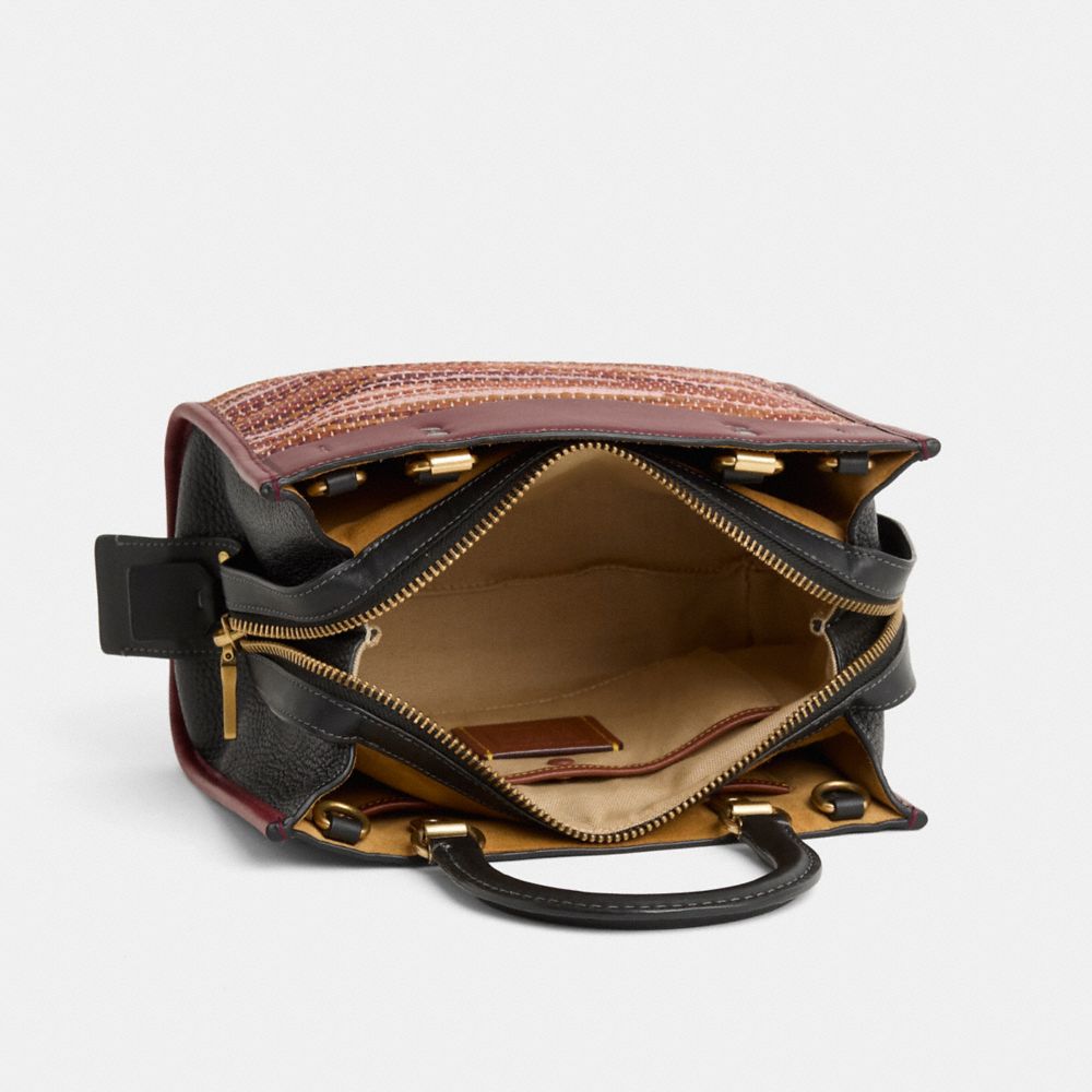 COACH®,Upcrafted Rogue 25,Leather,Satchel,Logo,Metal,Piping,Studded,Color Block,Brass,Casual,Multi Color,Inside View,Top View