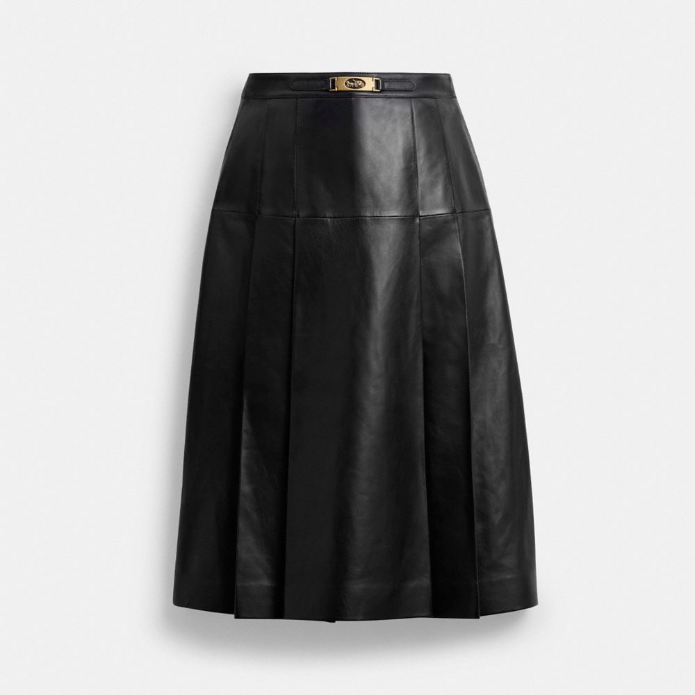 Coach Maxi Leather Pleated Skirt In Black