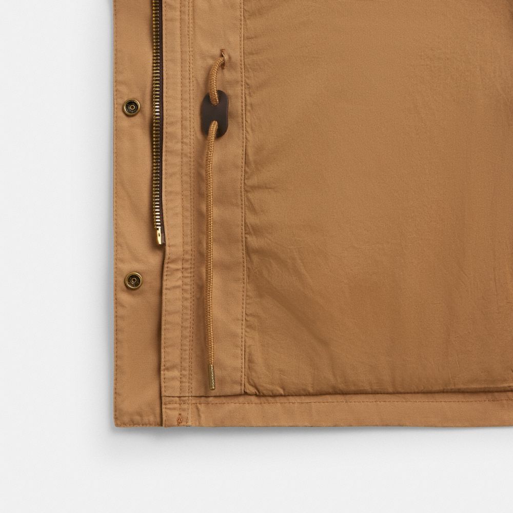 COACH®,Barn Jacket In Organic Cotton,Lining Recycled Polyester,Recycled Polyester,Lambskin,Viscose,Organic Cotton,Utility ...,Brown,Inside View,Top View