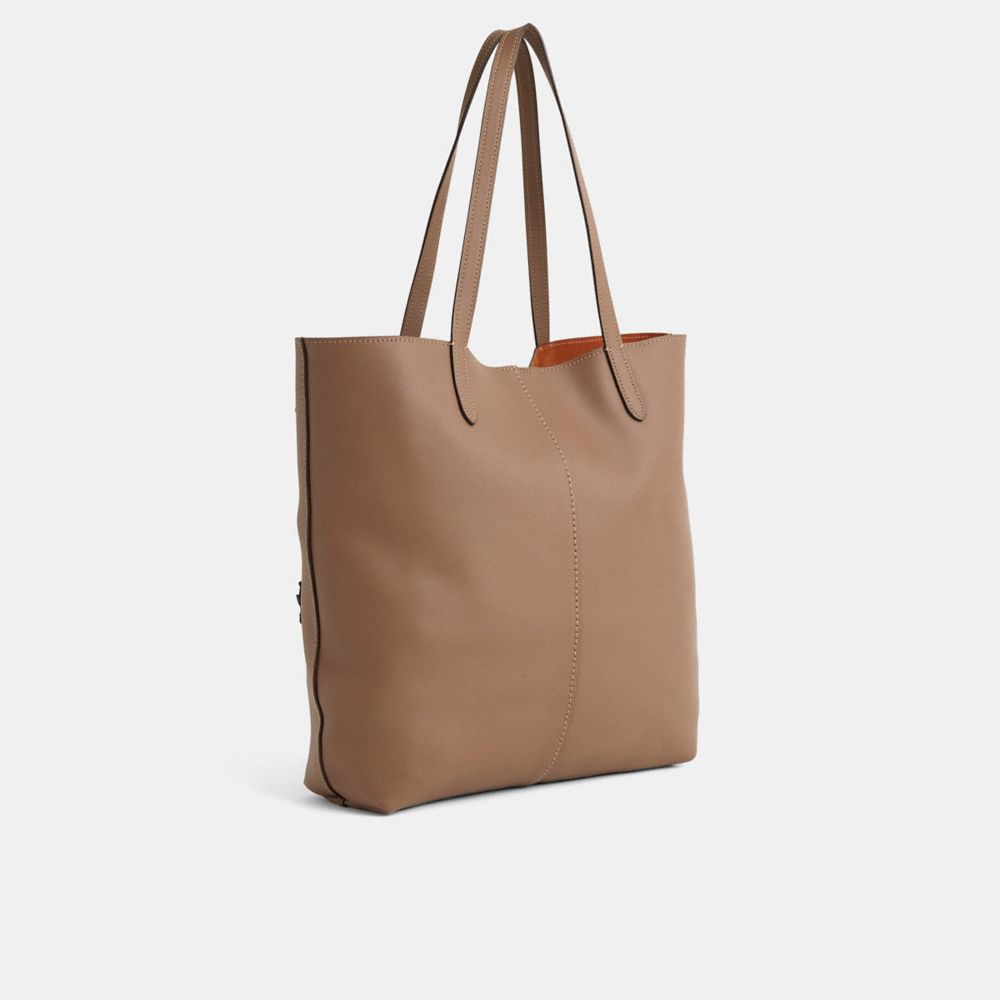 COACH®,Upcrafted North Tote,Leather,Tote,Plastic,Stitching,Embellished,Pendant,Patchwork,Sustainable,Casual,Brown,Angle View