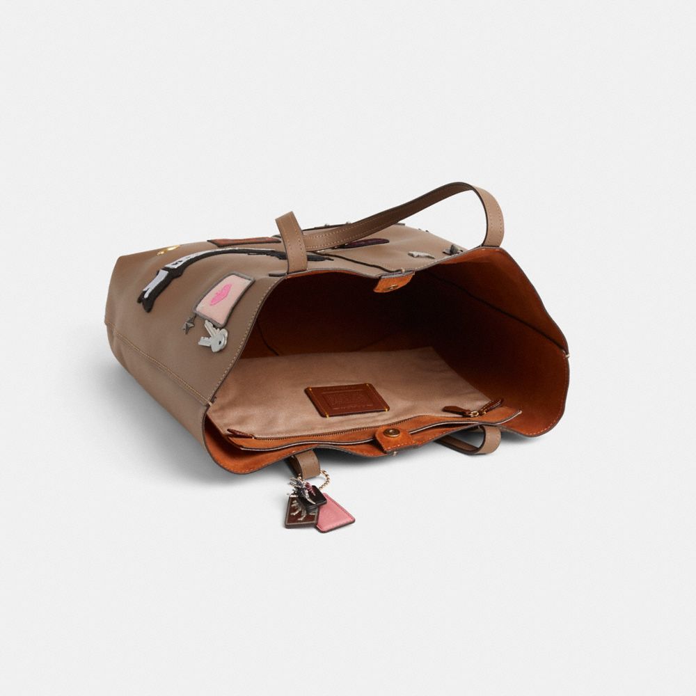 COACH®,Upcrafted North Tote,Leather,Tote,Plastic,Stitching,Embellished,Pendant,Patchwork,Sustainable,Casual,Brown,Inside View,Top View