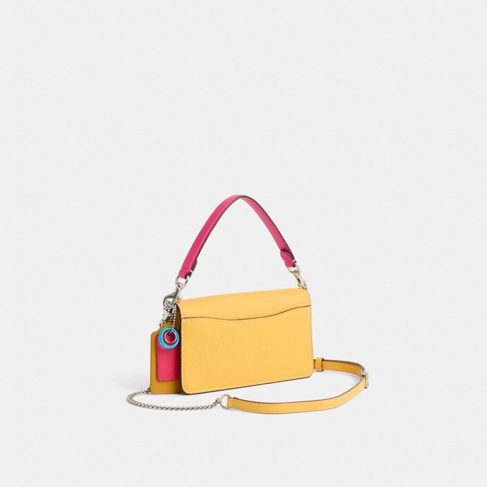 COACH®,Upcrafted Tabby Chain Clutch,Leather,Crossbody,Pattern,Logo,Metal,Casual,Mustard,Angle View