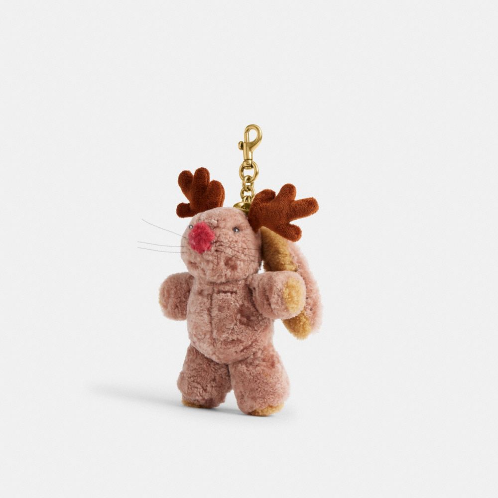 Coach Floppy With Antlers Bag Charm In Shearling