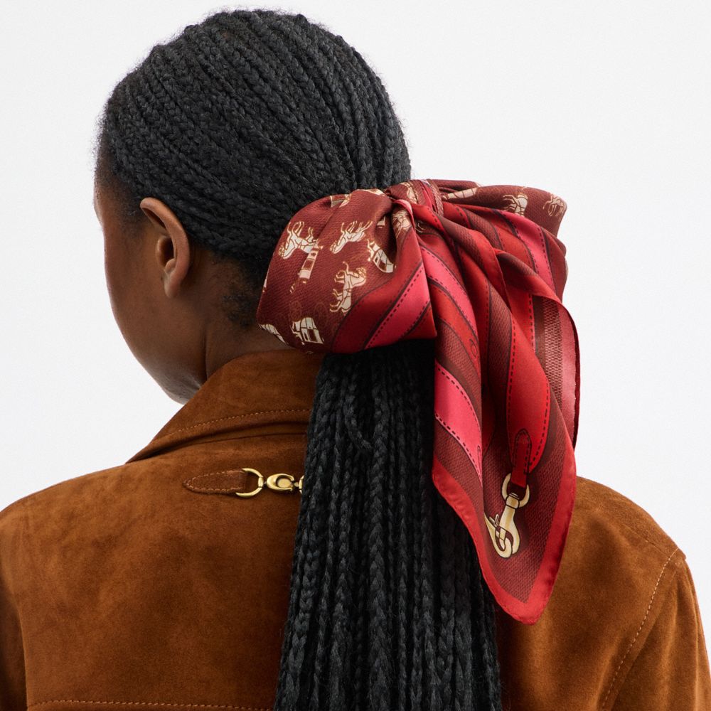 COACH®,Horse And Carriage Bag Strap Print Silk Square Scarf,,Detail View