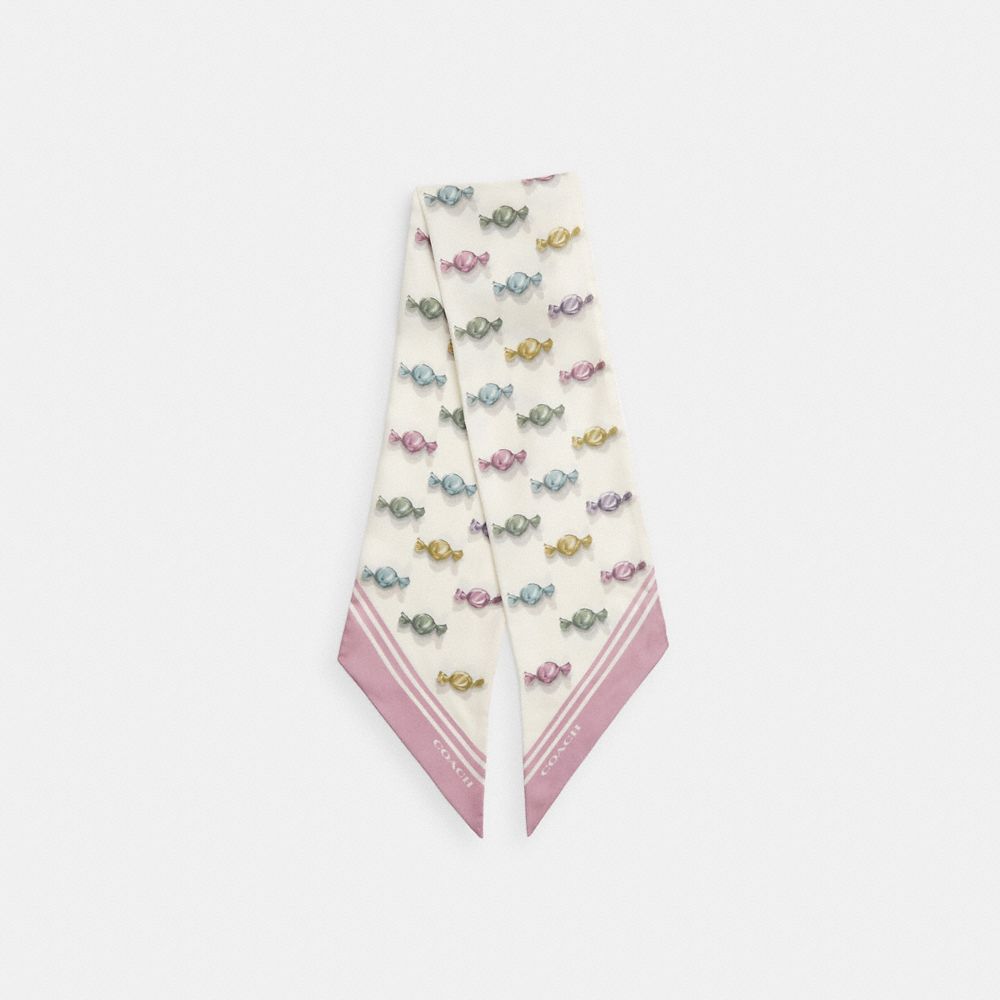 COACH®,Wrapped Candies Print Silk Wide Skinny Scarf,Cream,Front View
