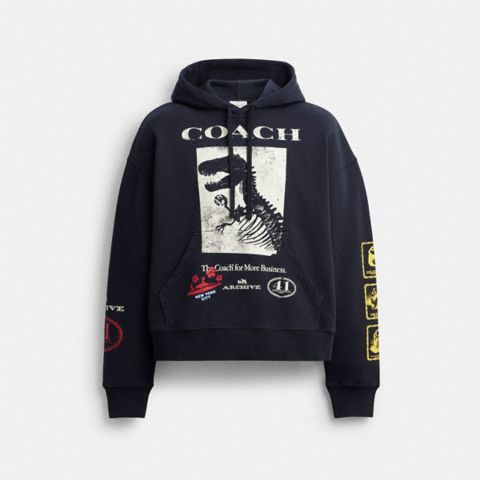 Coach Dinosaur Collage Relaxed Hoodie In Organic Cotton