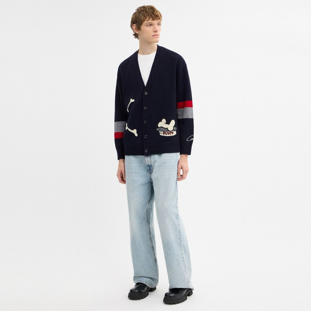 COACH®,Disney X Coach Pluto Cardigan,Cashmere,Wool,Cardigan,Applique,Stripe,Casual,Navy,Scale View