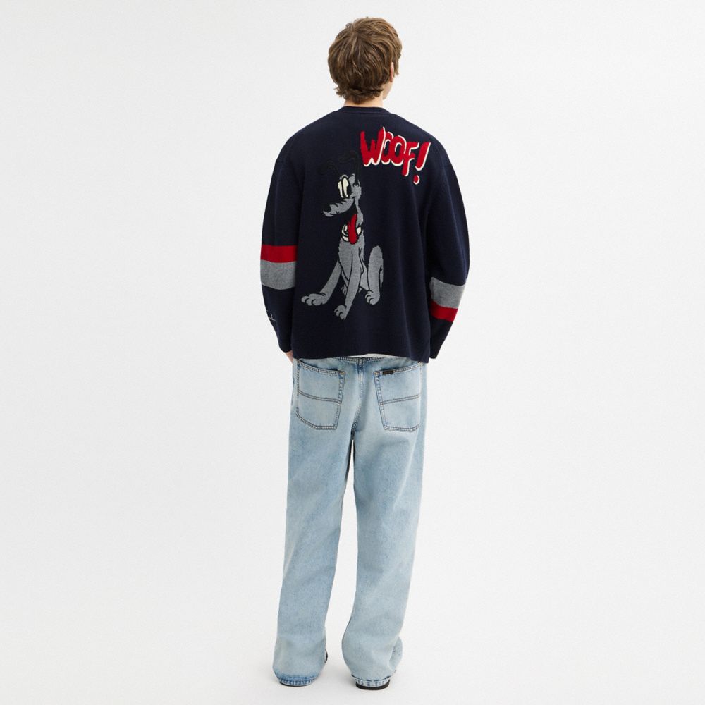 COACH®,Disney X Coach Pluto Cardigan,Cashmere,Wool,Cardigan,Applique,Stripe,Casual,Navy,Scale View