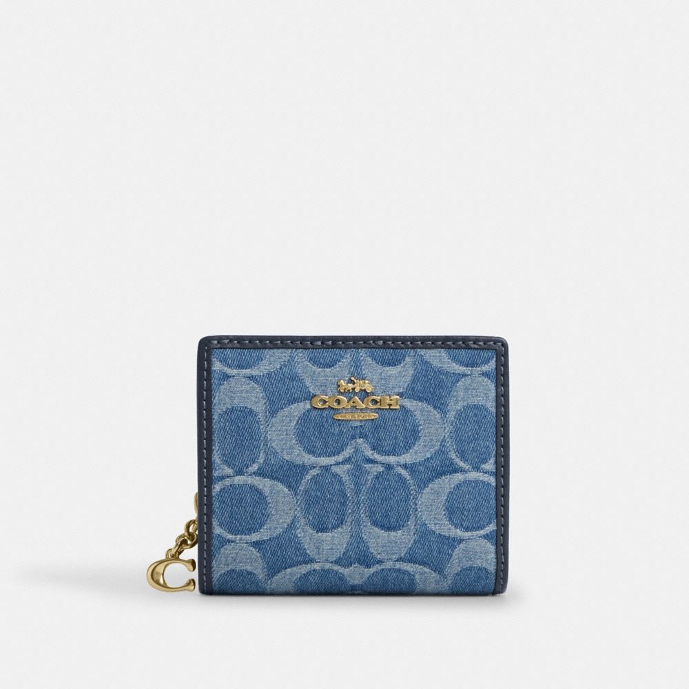 COACH®,Snap Wallet In Signature Denim,,Front View