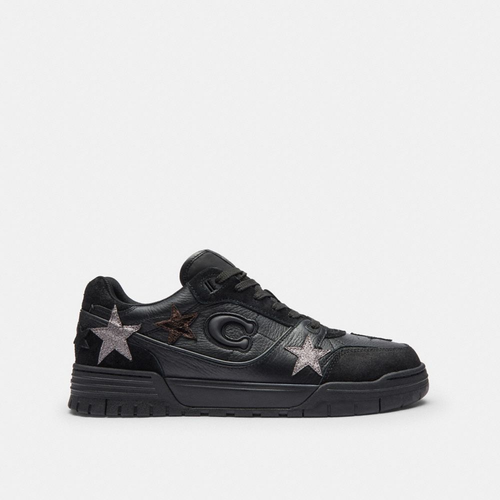 COACH®,Soho Sneaker With Stars,Rubber,Recycled Polyester,Suede,Leather,EVA,Low Top,Casual,Fabric,Mixed Media,Perforated,Lo...,Black,Angle View