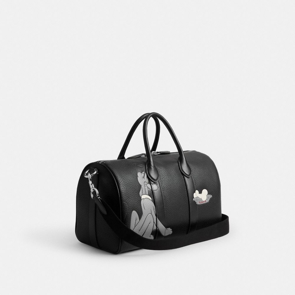 COACH®,Disney X Coach Compass Bag 35 With Pluto,Leather,Silver Metal,Black,Angle View