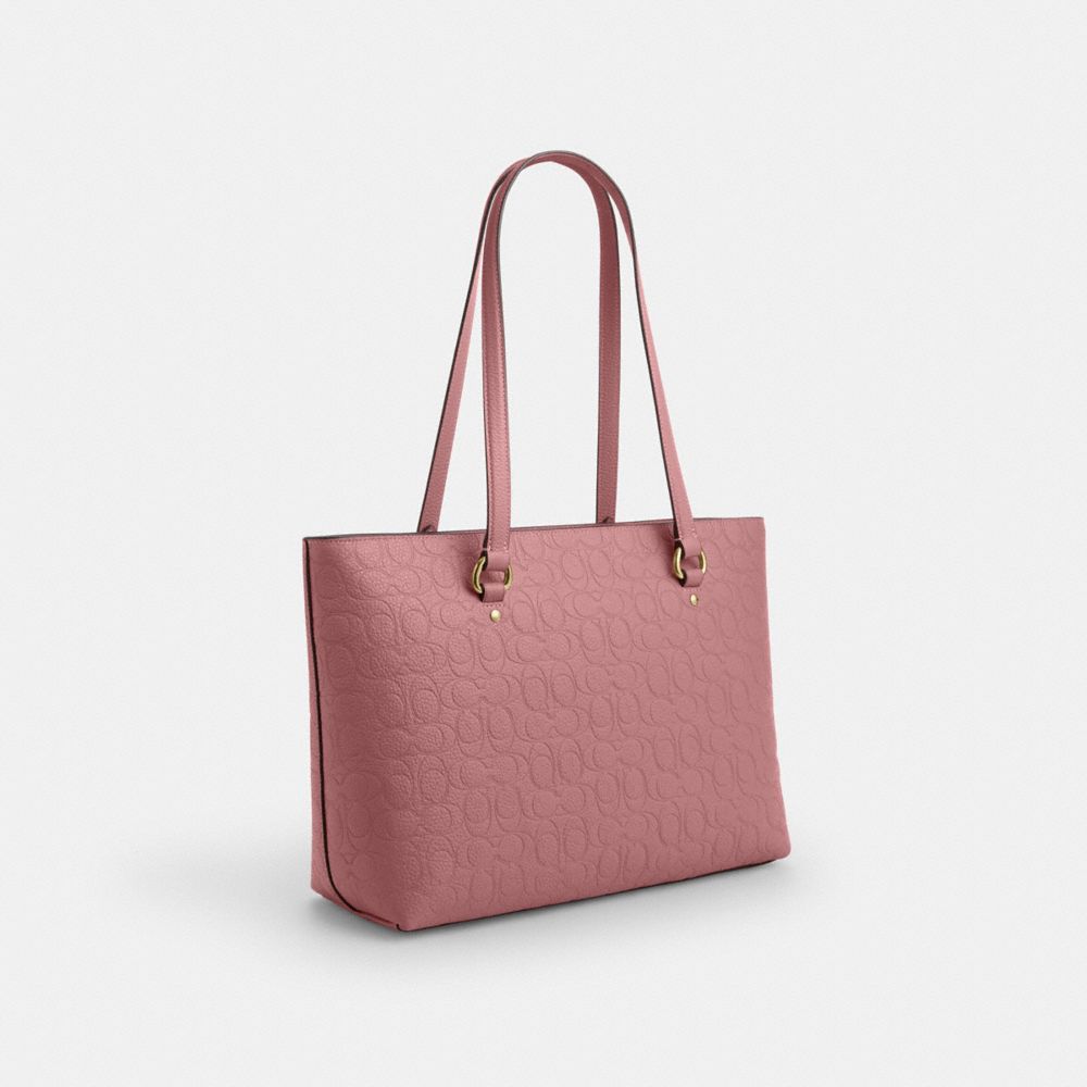 COACH®,Station Tote Bag In Signature Leather,Blush,Angle View