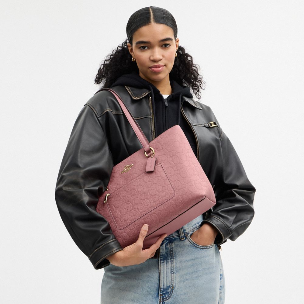 COACH®,Station Tote Bag In Signature Leather,Blush,Detail View