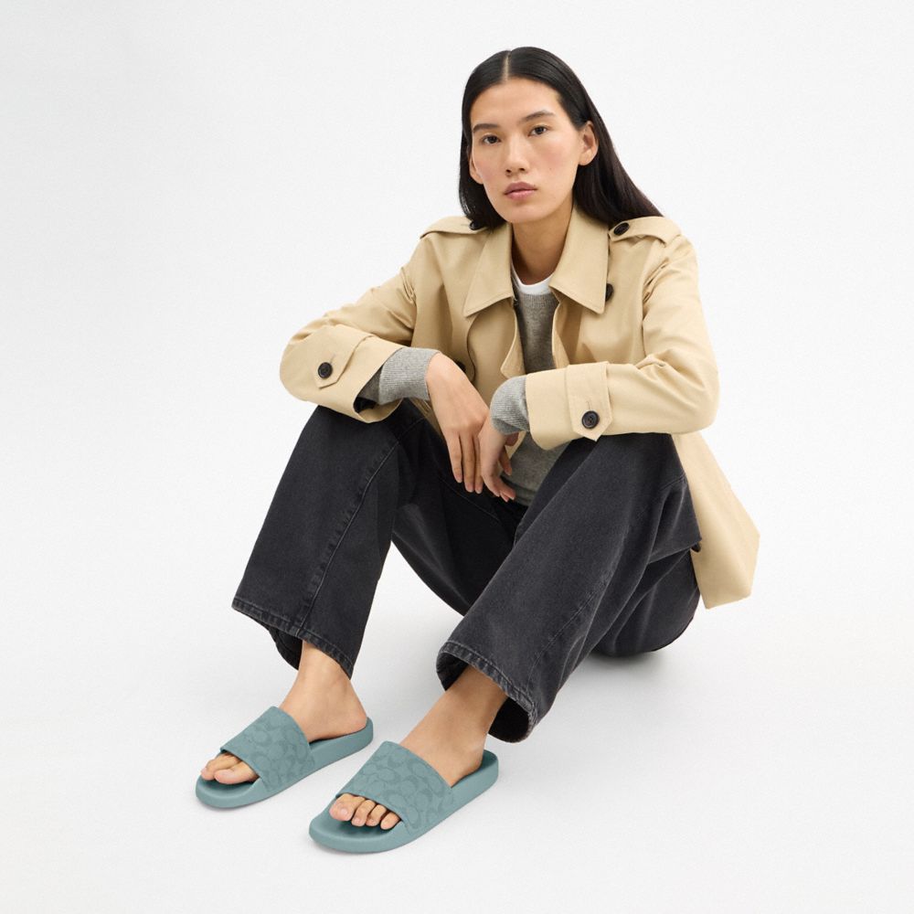 COACH®,Udele Sport Slide In Signature Jacquard Canvas,Rubber,EVA,Canvas,Slides,Fabric,Logo,Pull Tab,Casual,,Detail View