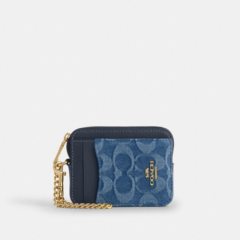 Coach Zip Card Case In Signature Denim In Blue