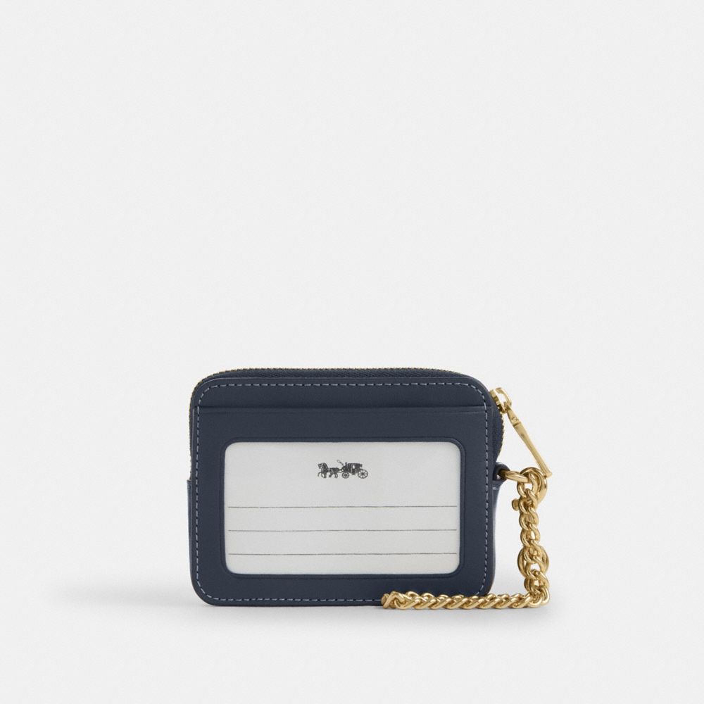 COACH®,Zip Card Case In Signature Denim,Blue,Back View