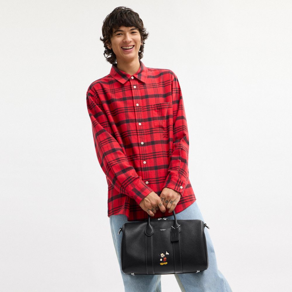 COACH®,Disney X Coach Compass Bag 35 With Mickey Mouse,Leather,Black,Detail View