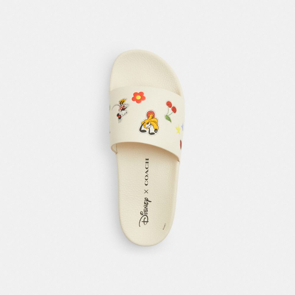 COACH®,Disney X Coach Udele Sport Slide With Sticker Print,EVA,Lining Mesh,Rubber,Mesh,Lining Leather,Lining EVA,Leather,S...,Cream,Inside View,Top View
