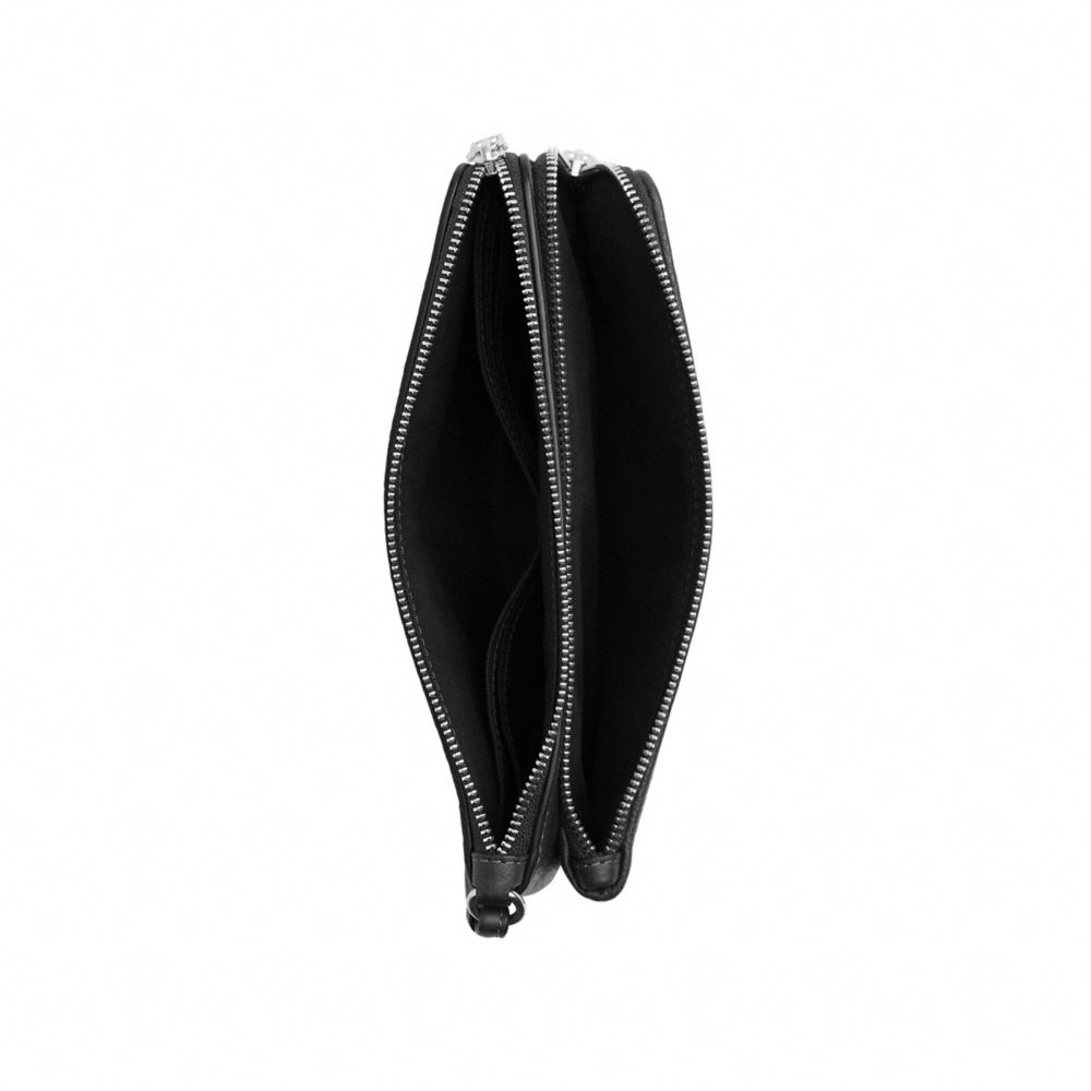 COACH®,Double Zip Wallet In Signature Denim,Leather,Cotton,Denim,Pouch,Wristlet,Metal,Logo,Casual,,Inside View,Top View