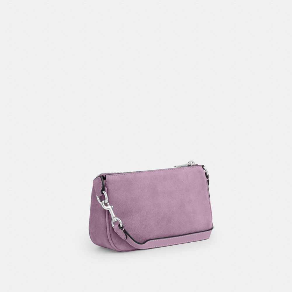 COACH®,Nolita 19,Suede,Leather,Shoulder Bag,Metal,Logo,Silver Metal,Casual,Purple,Angle View