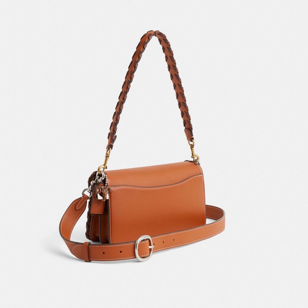 COACH®,Upcrafted Tabby Shoulder Bag 26,Leather,Shoulder Bag,Stitching,Logo,Metal,Whipstitch,Silver Metal,Gold Metal,Day Party,Brown,Angle View