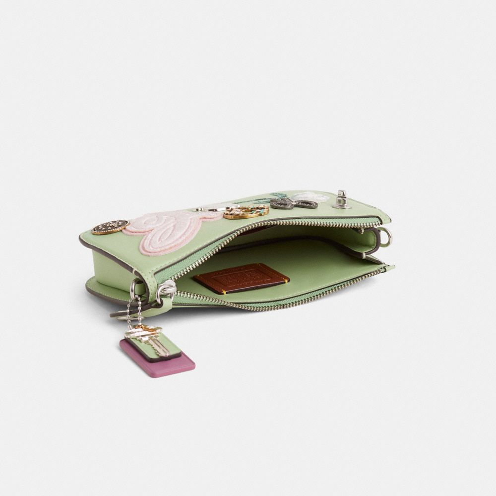 COACH®,Upcrafted Penn Shoulder Bag,Leather,Shoulder Bag,Metal,Rhinestones,Applique,Silver Metal,Casual,Green,Inside View,Top View