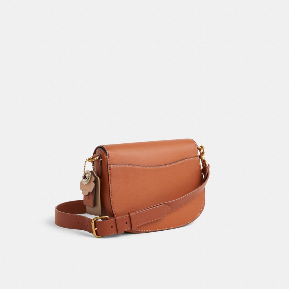 COACH®,Upcrafted Harley Shoulder Bag,Cotton,Leather,Saddle Bag,Pattern,Studded,Metal,Logo,Mixed Metal,Gold Metal,Casual,Brown,Angle View