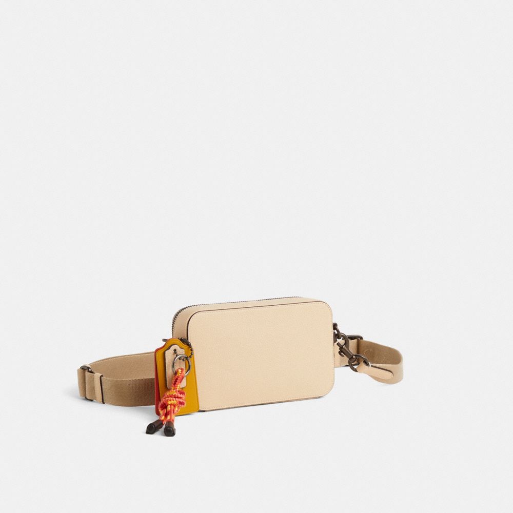 COACH®,Upcrafted Charter Slim Crossbody,Leather,Belt Bag,Plastic,Color Metal,Casual,Beige,Angle View