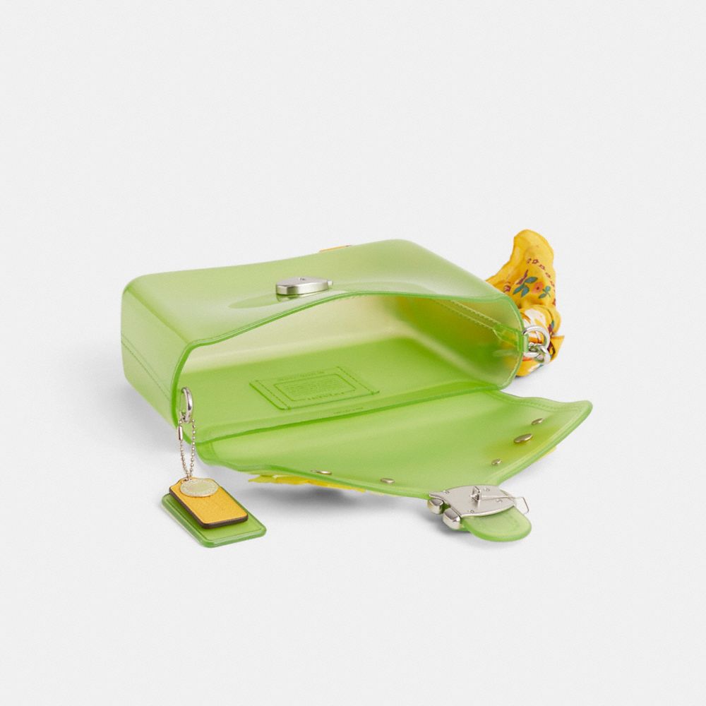 COACH®,Upcrafted Jelly Tabby,Faux Leather,Crossbody,Metal,Mixed Media,Pattern,Logo,Applique,Silver Metal,Casual,Green,Inside View,Top View