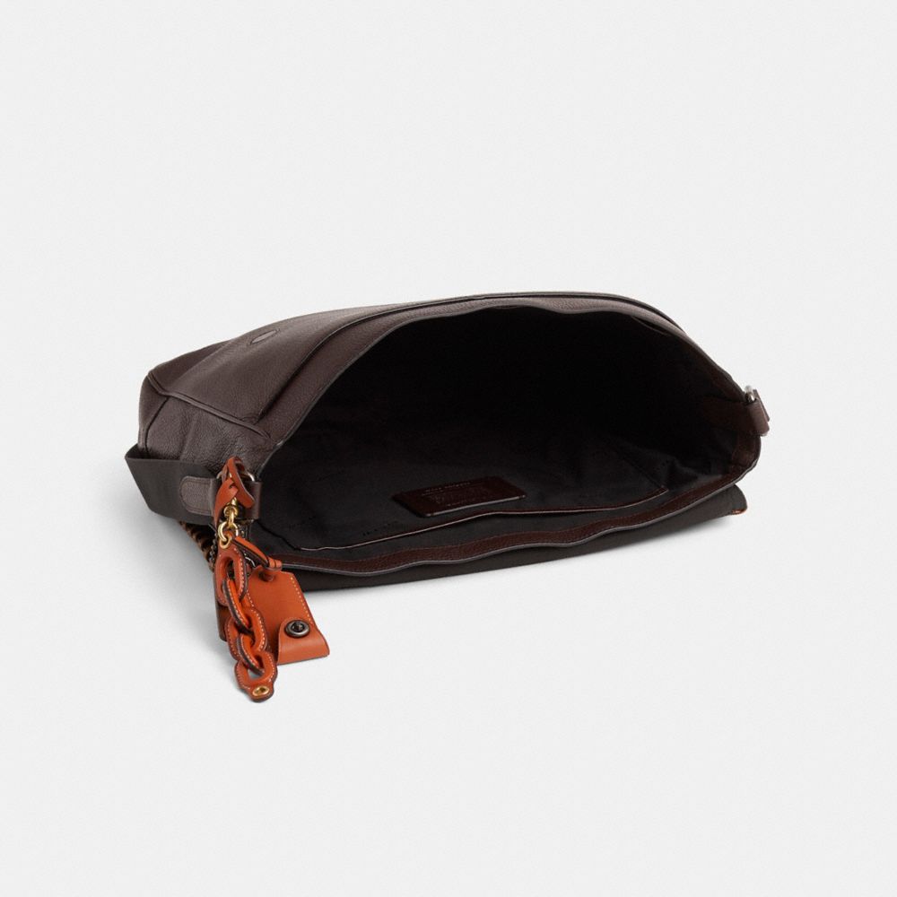 COACH®,Upcrafted Metropolitan Soft Courier,Leather,Crossbody,Plastic,Logo,Metal,Chain Detail,Whipstitch,Color Metal,Casual,Brown,Inside View,Top View