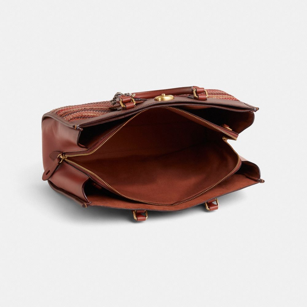 COACH®,Upcrafted Brooke Carryall,Calfskin Leather,Canvas,Leather,Satchel,Chain Detail,Mixed Media,Logo,Metal,Braided,Color...,Multi Color,Inside View,Top View