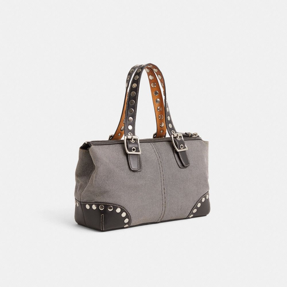 COACH®,Upcrafted Vintage Legacy Small Satchel Bag,Gray,Angle View