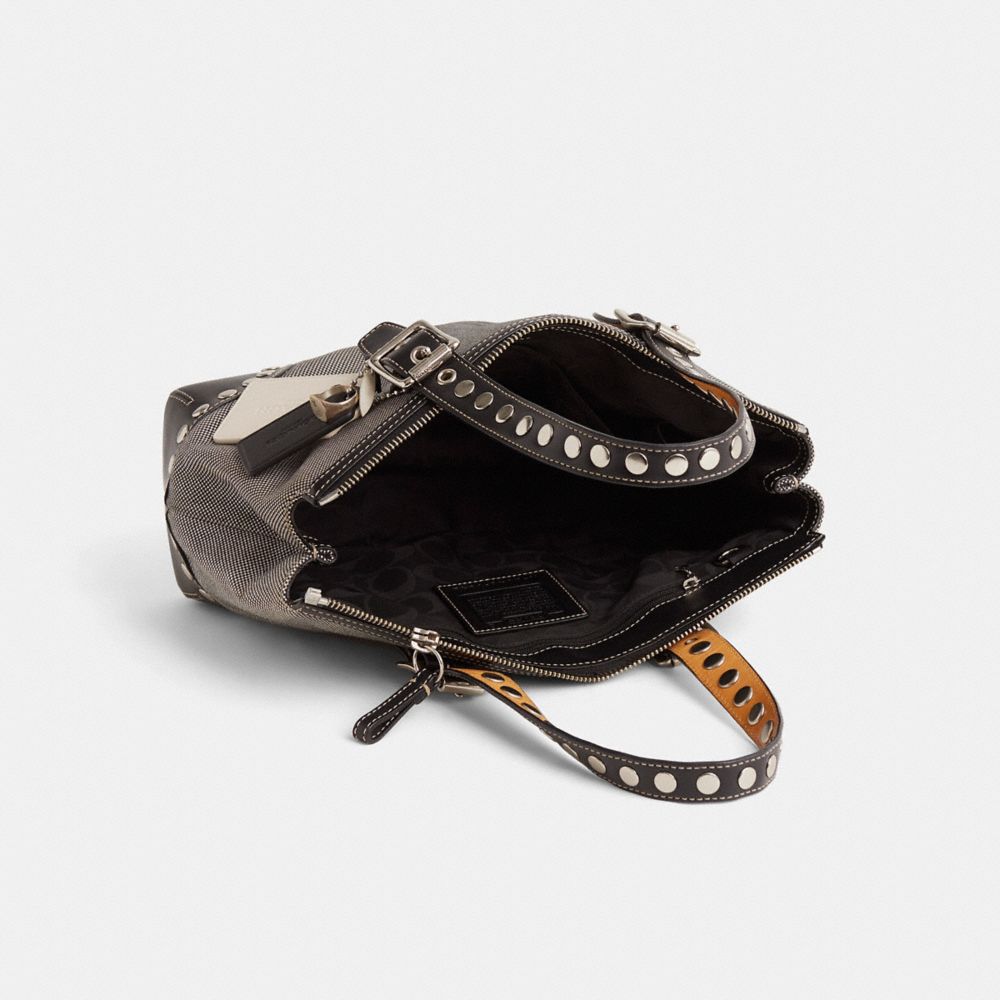 COACH®,Upcrafted Vintage Legacy Small Satchel Bag,Gray,Inside View,Top View